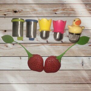 Lot of 7 - Loose Leaf Tea Steepers Infusers - Aluminum Metal Plastic Silicone